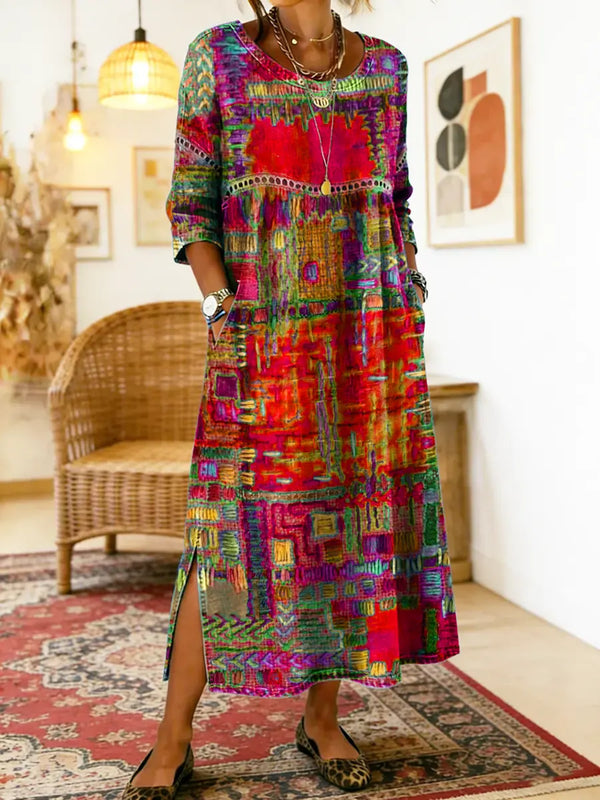 Manuela | Robe en jean avec patchwork ethnique