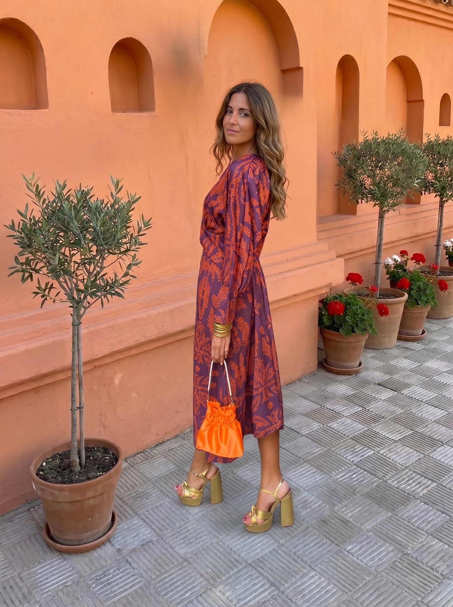 Robe midi à motifs