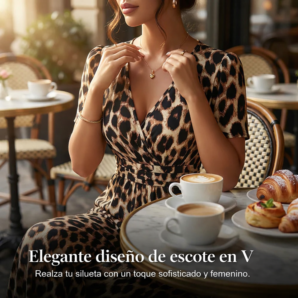 Combinaison femme avec imprimé léopard rétro et décolleté en V