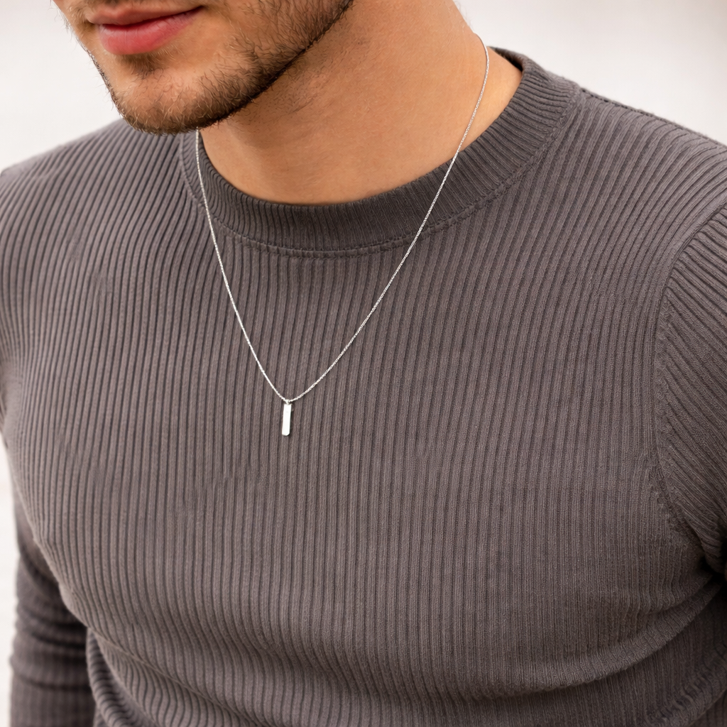 Collier Homme Acier Inoxydable avec Pendentif Carré