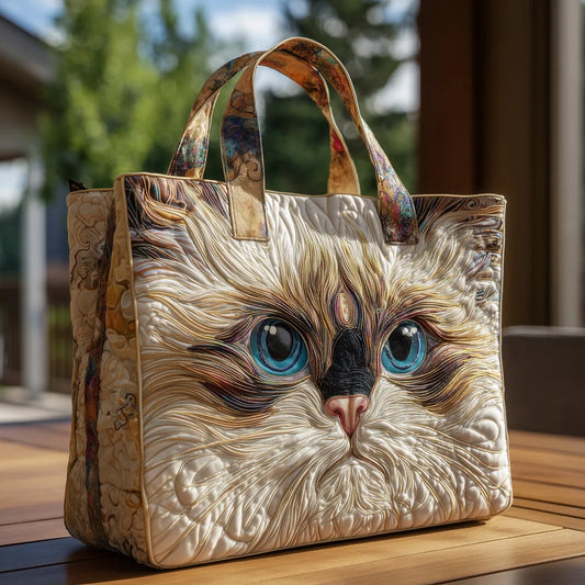 Sac artisanal avec un chat blanc aux yeux bleus