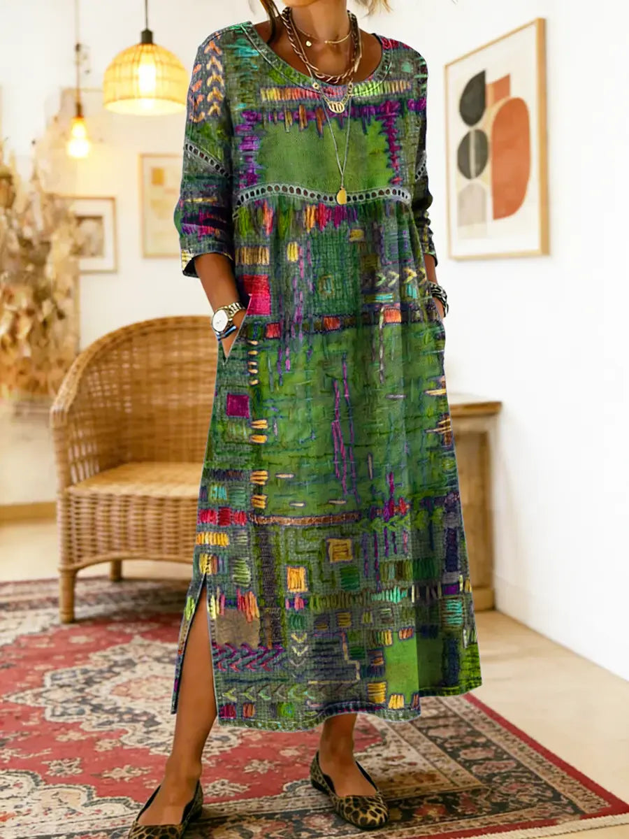 Manuela | Robe en jean avec patchwork ethnique