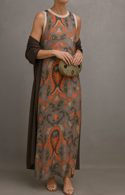 Élina | Ensemble de robe longue imprimée avec veste assortie