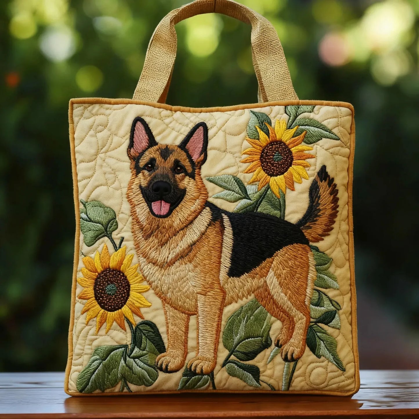 Sac floral artisanal avec un design de berger allemand