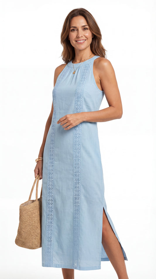 Jimena | Robe midi en lin avec col mao