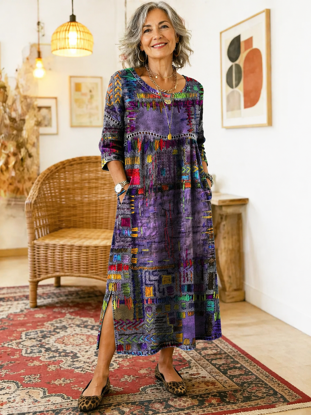Manuela | Robe en jean avec patchwork ethnique