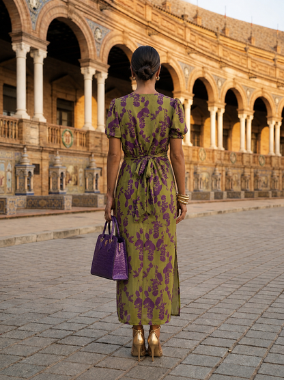 Robe longue à motifs floraux et à la coupe fluide