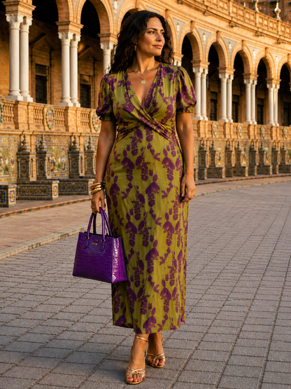 Robe longue à motifs floraux et à la coupe fluide