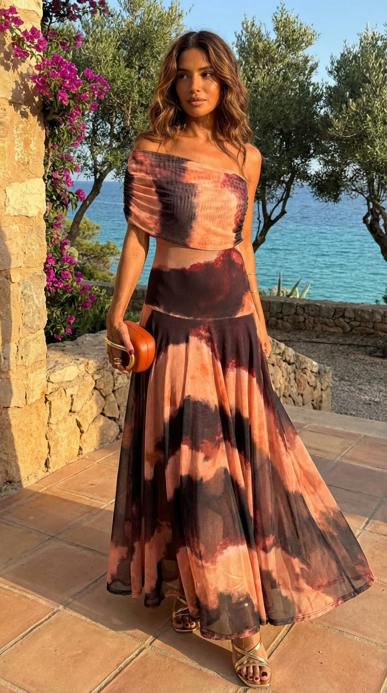 Robe à motifs orange et marron