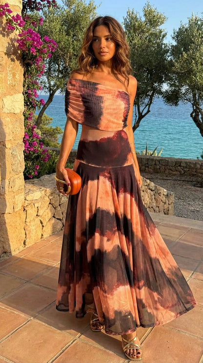 Robe à motifs orange et marron