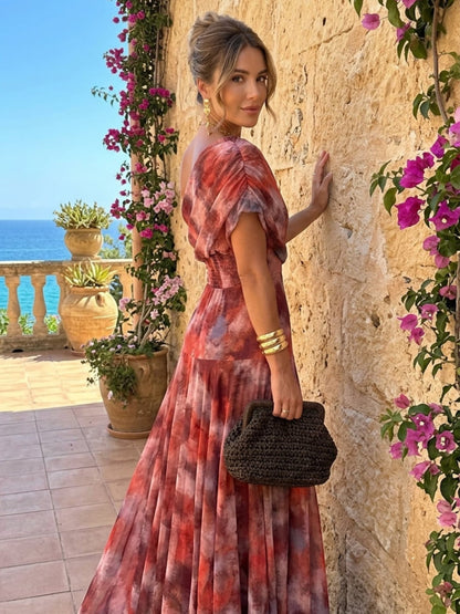 Robe longue à épaules tombantes, motif aquarelle