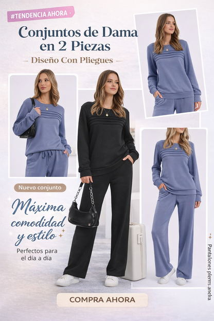 🔥DERNIER JOUR : 60 % DE RÉDUCTION💓Ensemble de t-shirt à col rond et pantalons avec cordon pour femme
