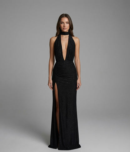 Vestido Privé – Vestido maxi halter con espalda descubierta