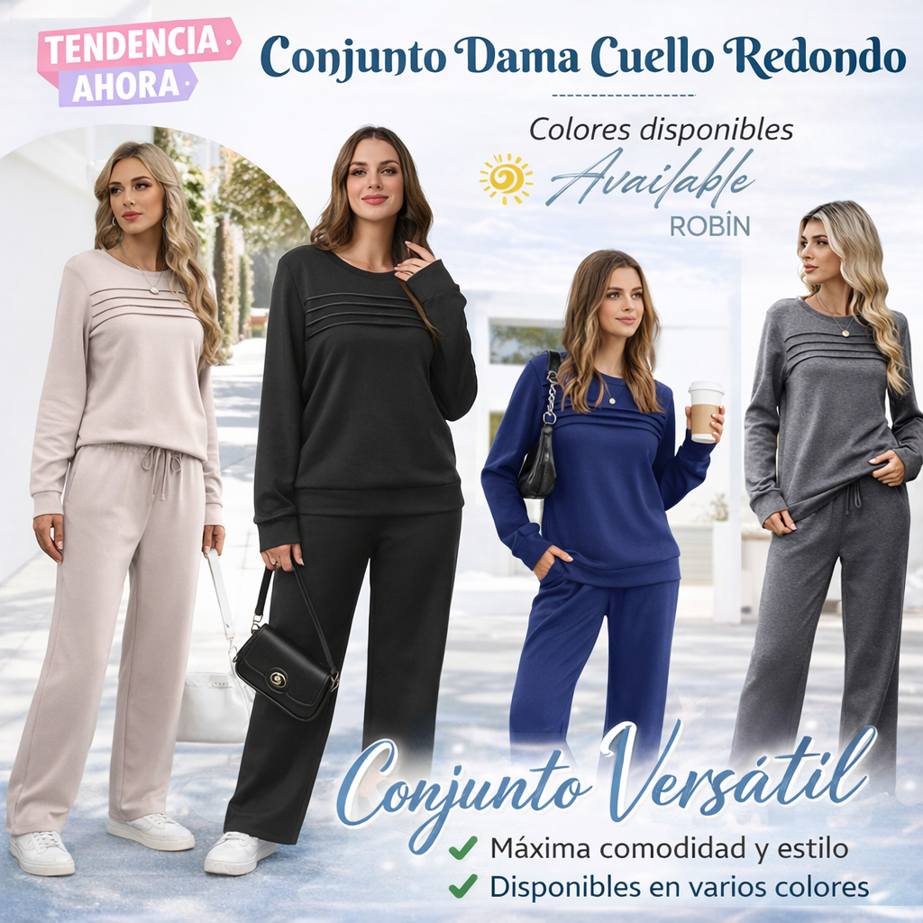🔥DERNIER JOUR : 60 % DE RÉDUCTION💓Ensemble de t-shirt à col rond et pantalons avec cordon pour femme