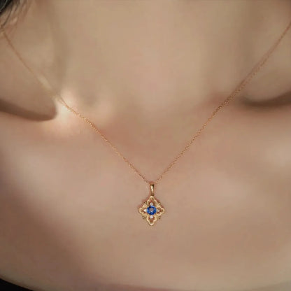 Collier Rétro Argent 925 avec Zircon Bleu
