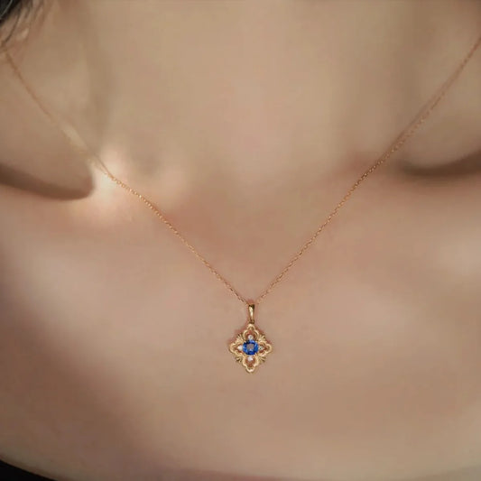 Collier Rétro Argent 925 avec Zircon Bleu