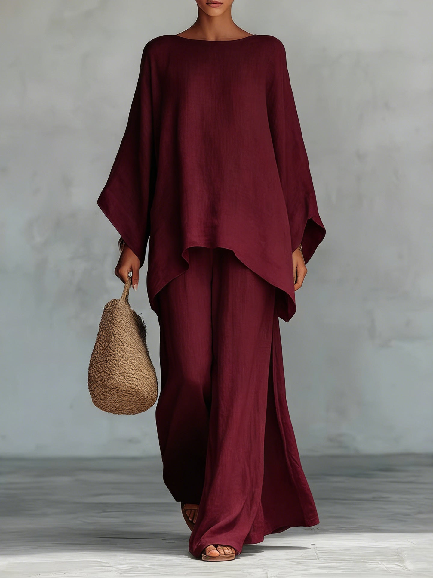 Beatrice - Ensemble de top et pantalons amples en mélange de lin de style minimaliste
