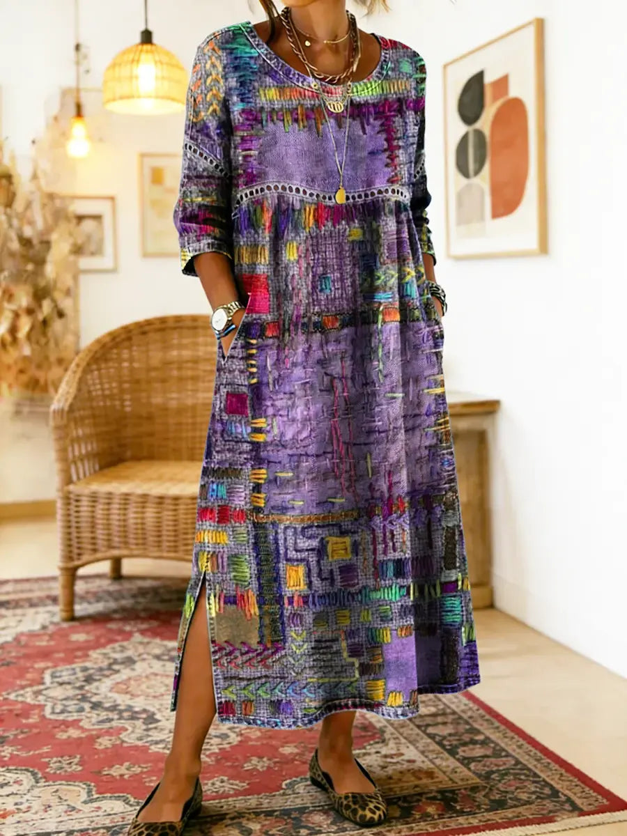 Manuela | Robe en jean avec patchwork ethnique