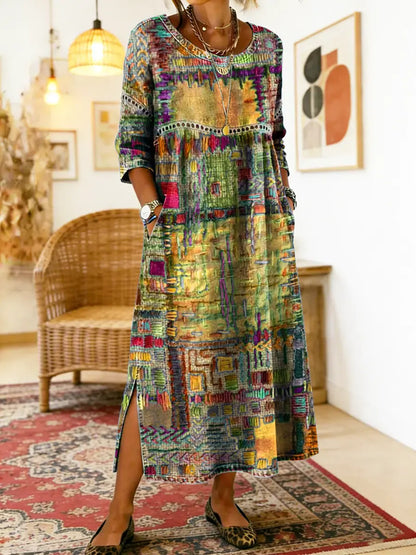 Manuela | Robe en jean avec patchwork ethnique