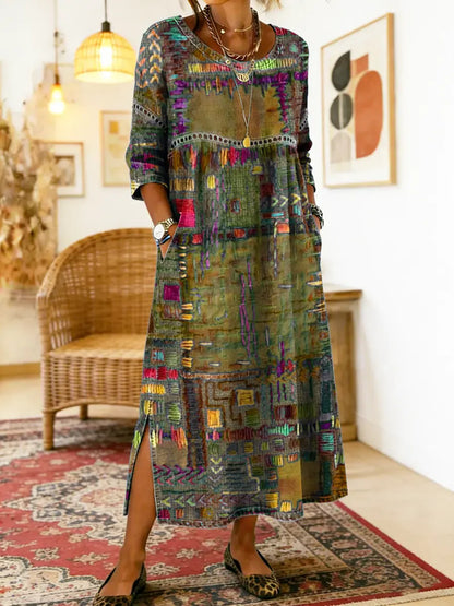 Manuela | Robe en jean avec patchwork ethnique