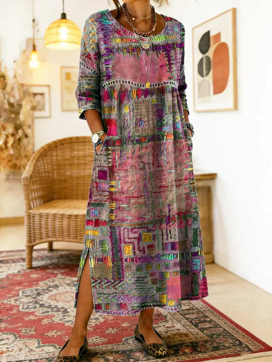 Manuela | Robe en jean avec patchwork ethnique