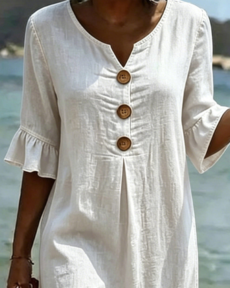 Robe avec imprimé de feuilles de lotus et manches en jean