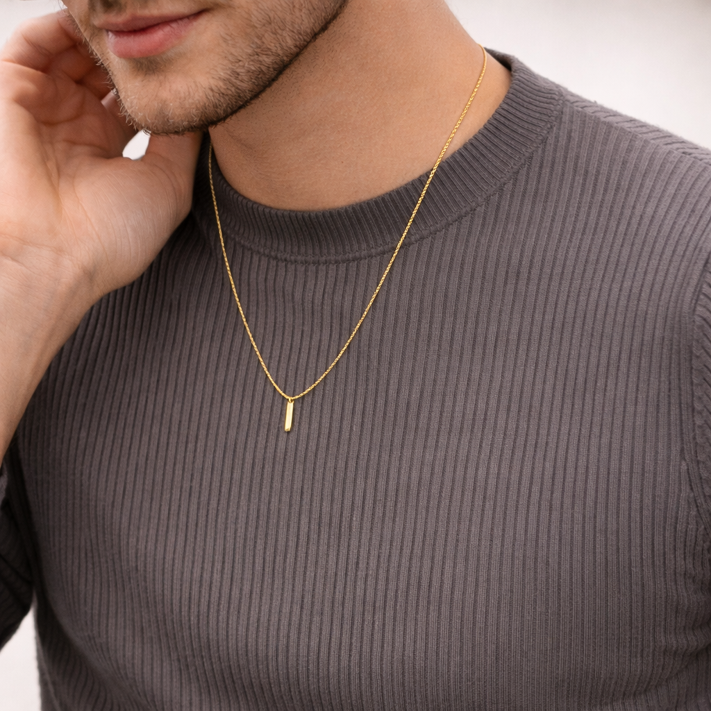 Collier Homme Acier Inoxydable avec Pendentif Carré