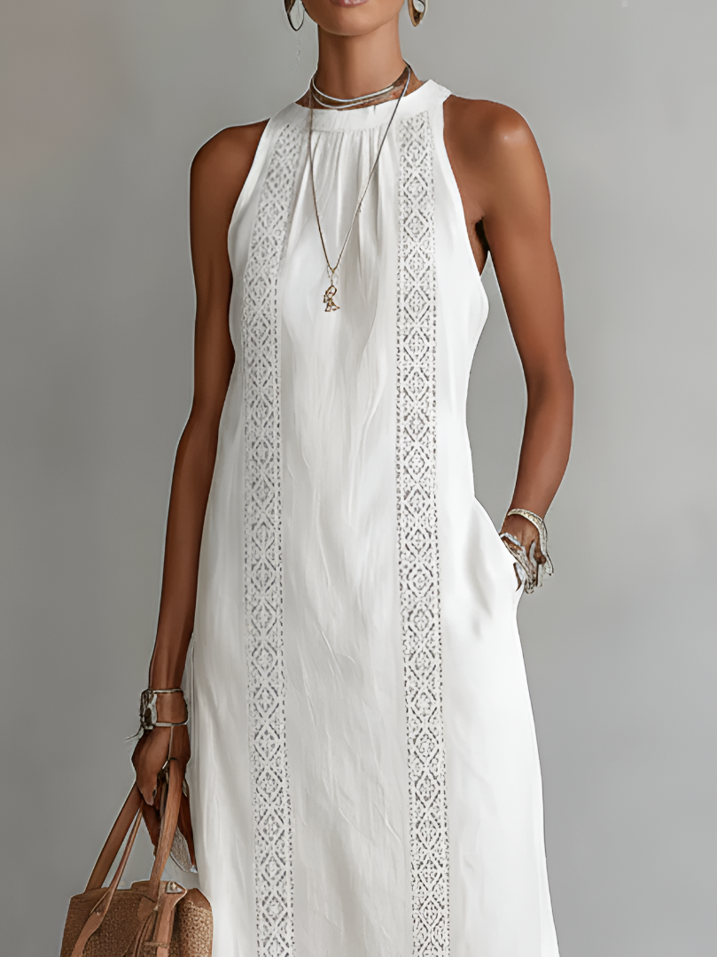Jimena | Robe midi en lin avec col mao